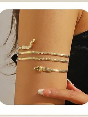 Gold Snake Arm Cuff Bracelet Crystal Rhinestone Adjustable Open Armlet for Party